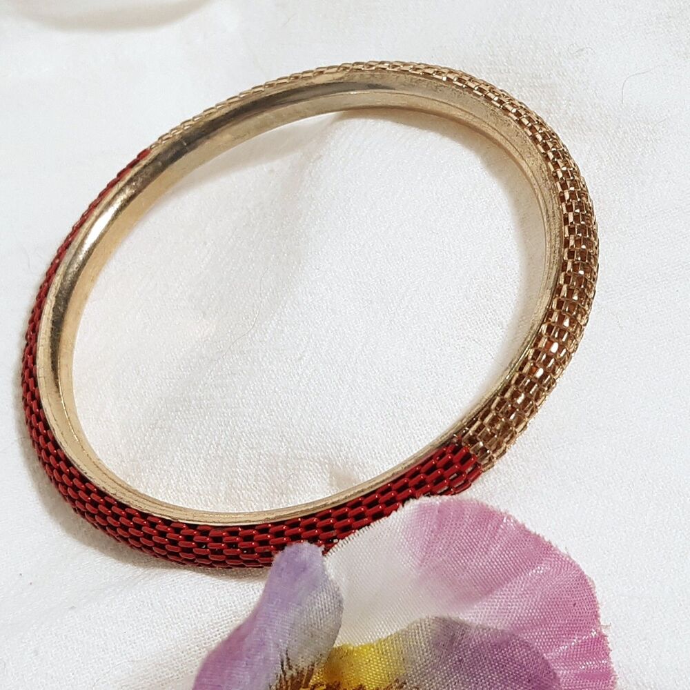 Red Gold Open Weave Work Bangle Bracelet Simple Elegant Sophisticated Unique